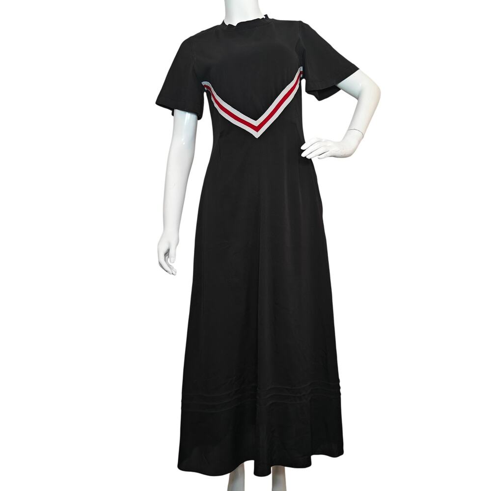SJYP Black Maxi Dress Red White Chevron Trim Short Sleeve Midi Maxi Size M